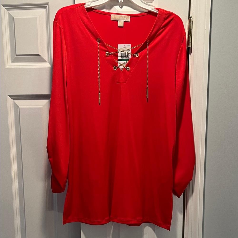 MICHAEL Michael Kors Red Lace-Up Blouse